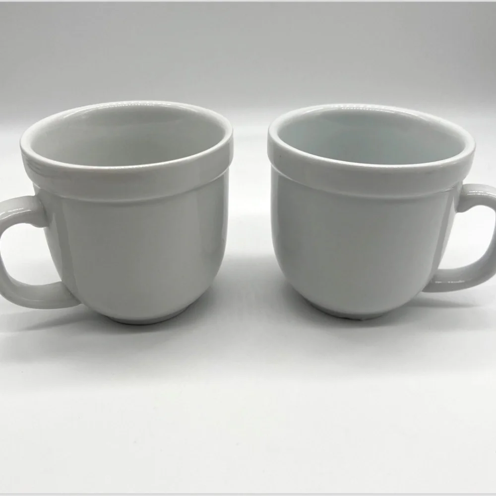 Pottery Barn Set of 2 Suppertime White Coffee Mugs Cups Wide Rim Bistro
